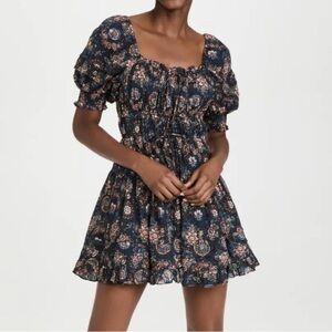 Ulla Johnson Juniper Mini Dress in Twilight Navy Floral milkmaid boho pockets